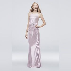 Foiled  Jersey High-Neck Blousen Dress (Dusty Rose)
